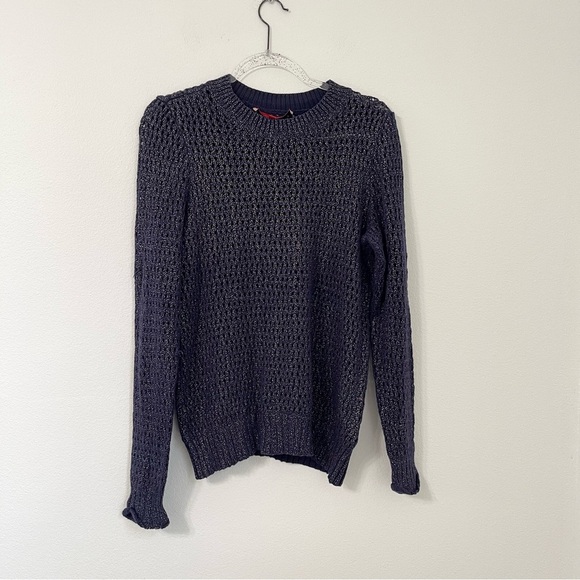 Narciso Rodriguez Navy Shimmery Cable Knit Sweater Size L - Picture 1 of 9